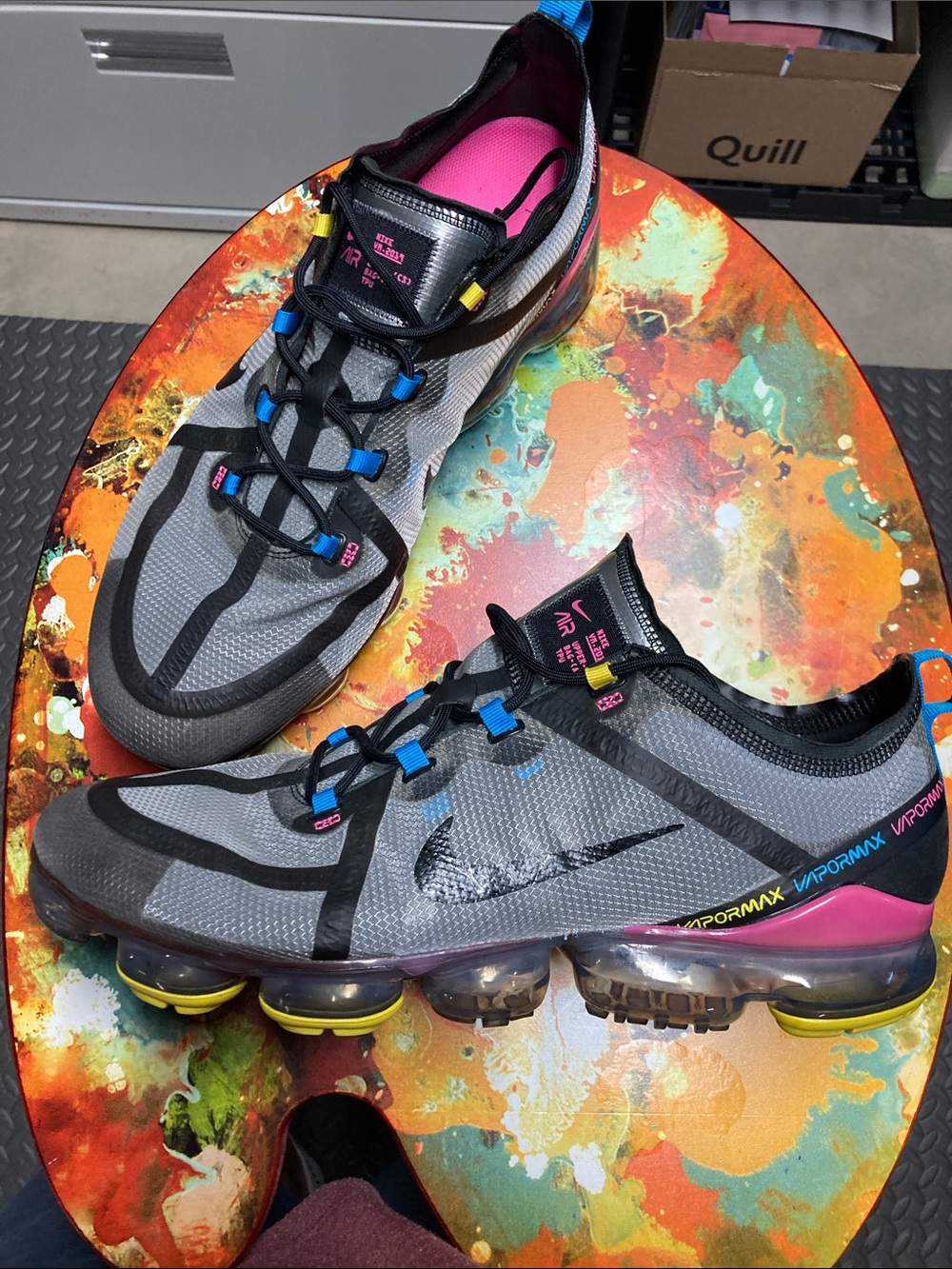 Nike Mens VaporMax Moon Particle, C19891-200, gray pink yellow blue, sz 14